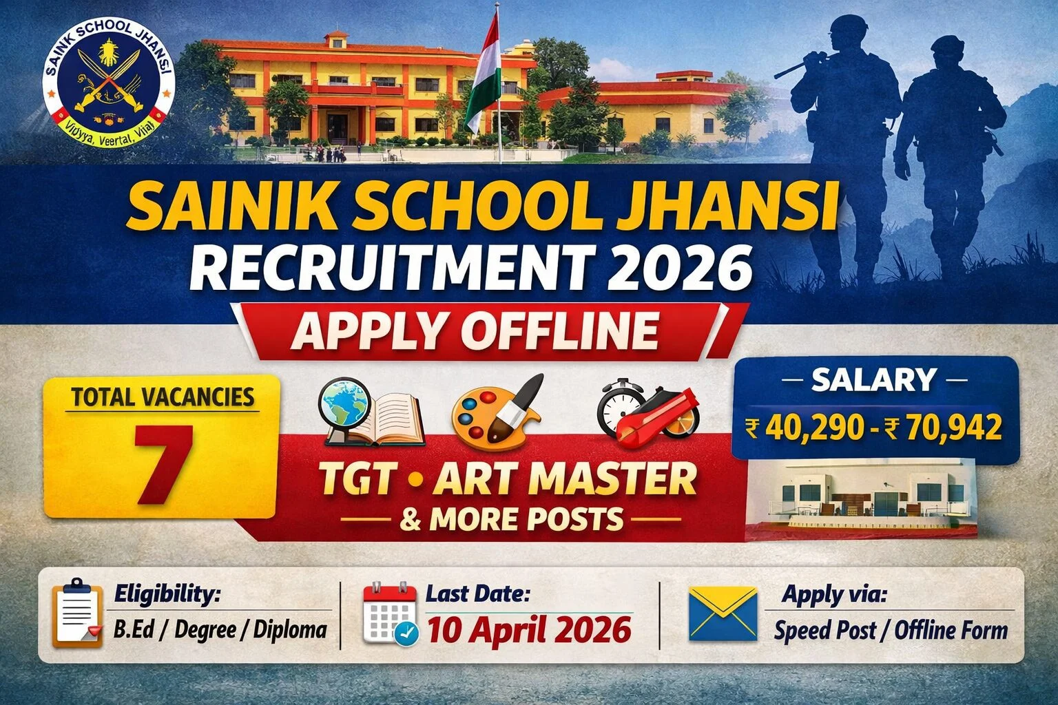 Sainik School Jhansi Recruitment 2026 - Apply Offline for TGT, Art Master and More Posts - jobcareer.co.in