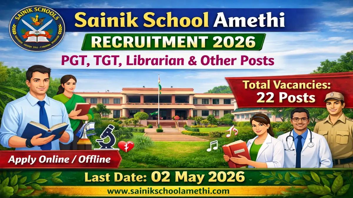 Sainik School Amethi Recruitment 2026 - Apply Online for 22 PGT, TGT, Librarian and More Posts - jobcareer.co.in