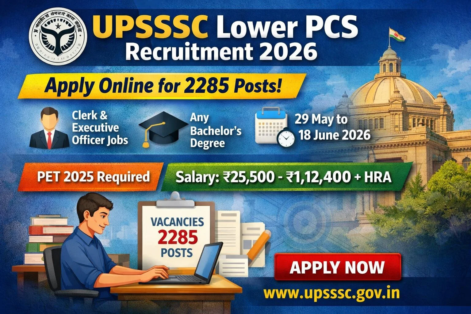 UPSSSC Lower PCS Recruitment 2026 Notification Out - Apply Online for 2285 Clerk, Executive Officer and More Posts - jobcareer.co.in