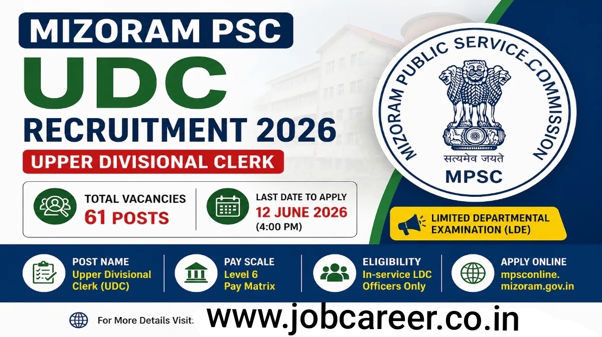 Mizoram PSC UDC Recruitment 2026 Notification Out - Apply Online for 61 Posts - jobcareer.co.in