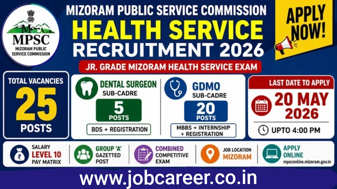 Mizoram PSC Recruitment 2026 - Apply Online for 25 Jr. Grade of Mizoram Health Service Posts - jobcareer.co.in