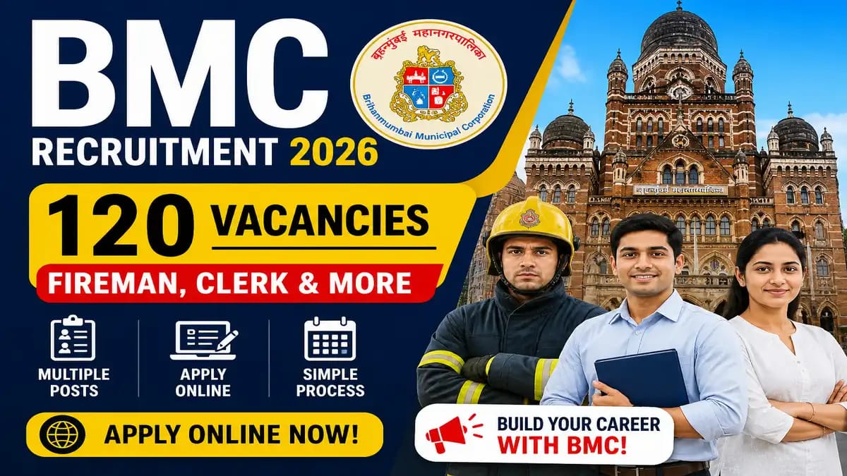 BMC Recruitment 2026 Notification Out - Apply Online for 120 Fireman, Clerk and More Posts - jobcareer.co.in