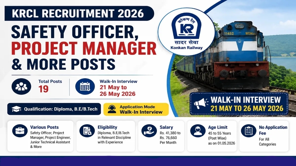 KRCL Mechanical Recruitment 2026 - Walkin for 19 Safety Officer, Project Manager and More Posts - jobcareer.co.in