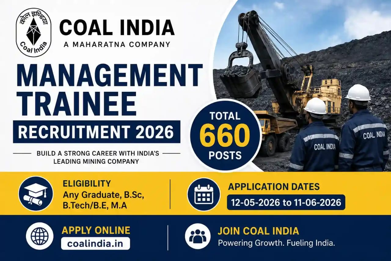 Coal India Management Trainee Recruitment 2026 - Apply Online for 660 Posts - jobcareer.co.in