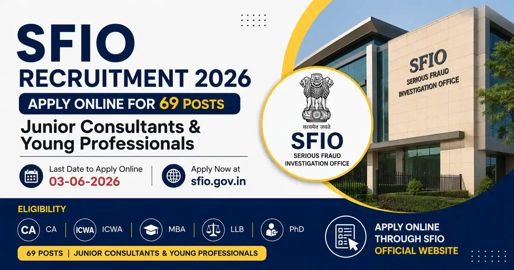 SFIO Recruitment 2026 - Apply Online for 69 Junior Consultants and Young Professionals Posts - jobcareer.co.in