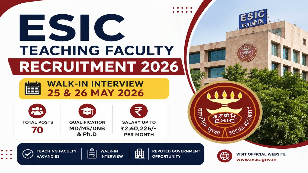 ESIC Kolkata Teaching Faculty Recruitment 2026 - Walkin for 27 Posts - jobcareer.co.in