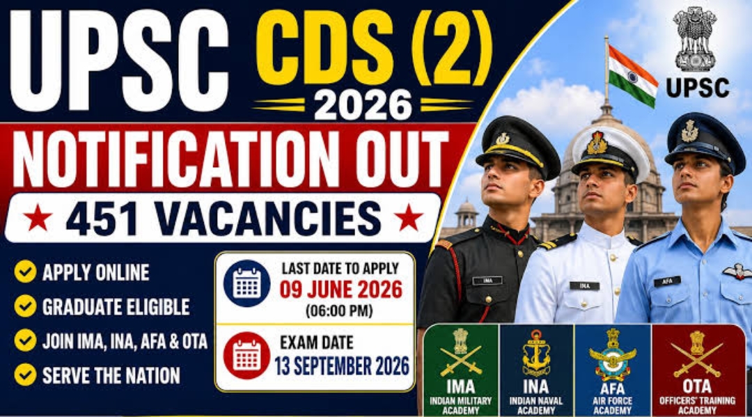 UPSC CDS 2 Examination 2026 Notification Out - Apply Online for 451 Combined Defence Services Posts - jobcareer.co.in
