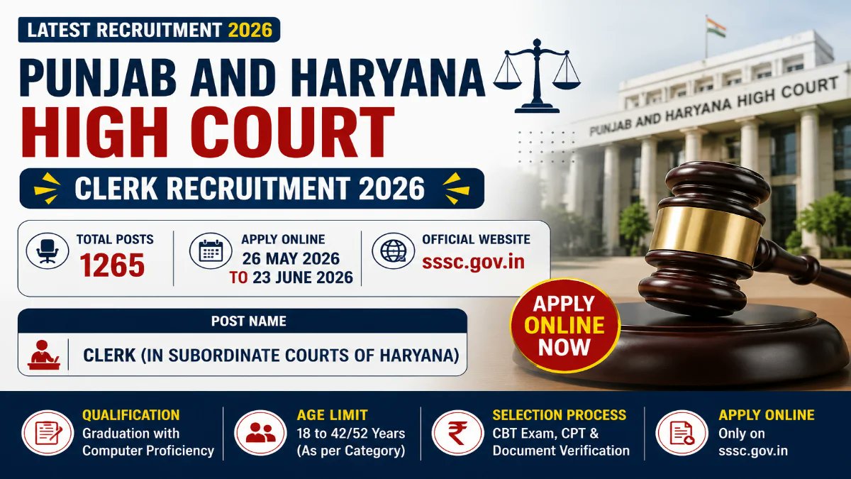Punjab and Haryana High Court Clerk Recruitment 2026 - Apply Online for 1265 Posts - jobcareer.co.in