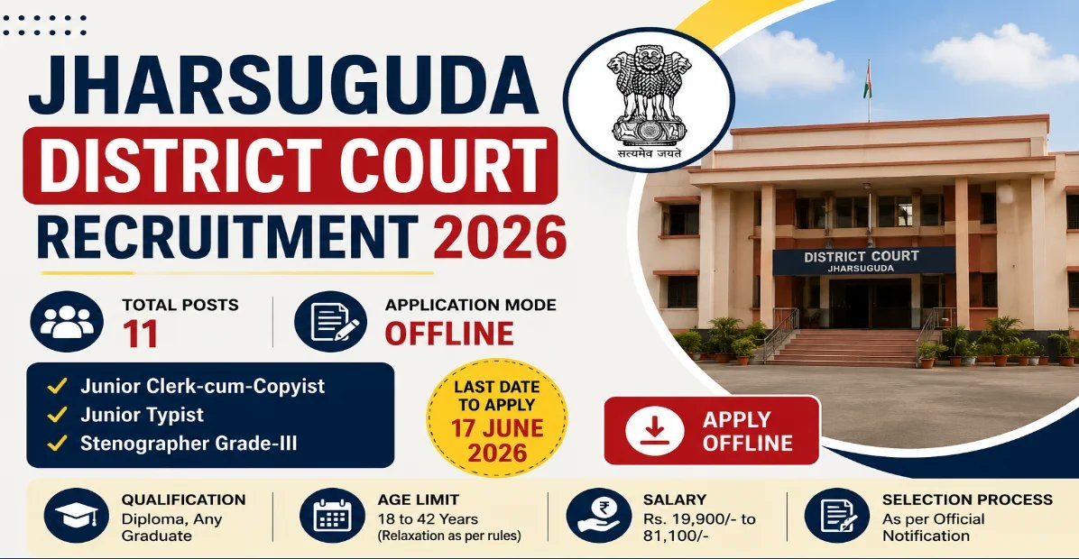 Jharsuguda District Court Recruitment 2026 - Apply Offline for 11 Junior Typist,Steno and More Posts - jobcareer.co.in