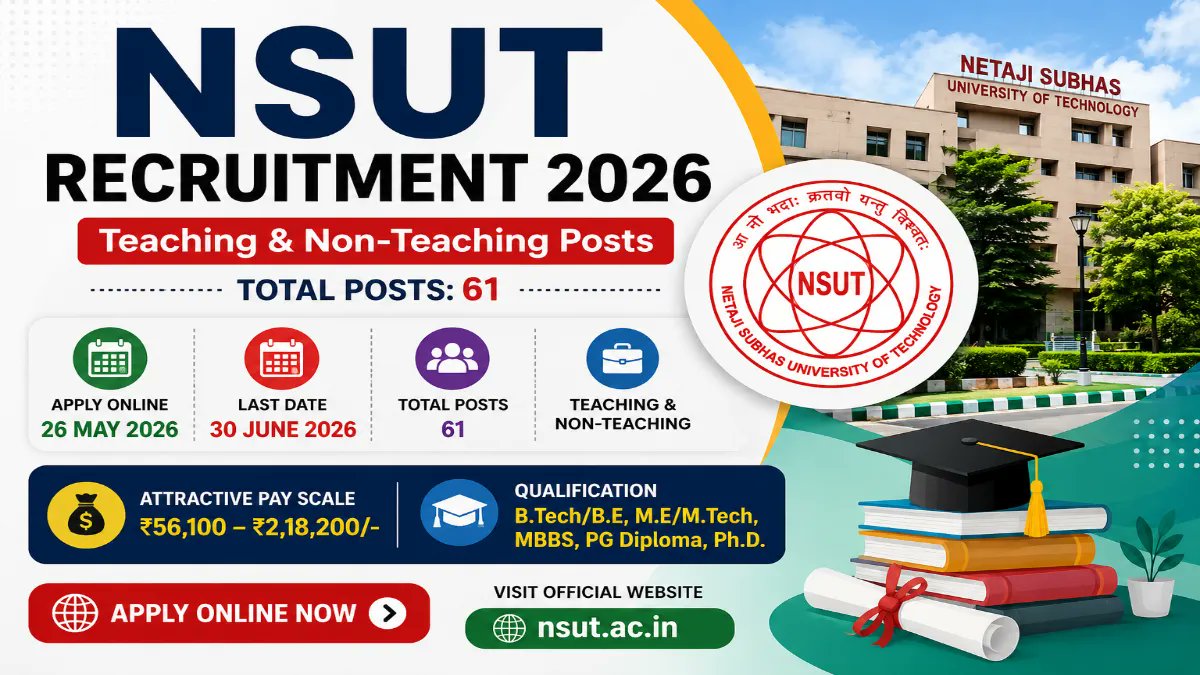 NSUT Teaching and Non Teaching Recruitment 2026 - Apply Online for 61 Assistant Professor, MO and More Posts - jobcareer.co.in