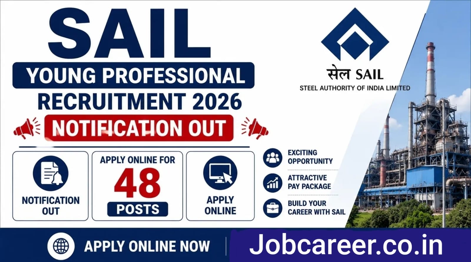 SAIL Young Professional Recruitment 2026 Notification Out - Apply Online for 48 Posts - jobcareer.co.in