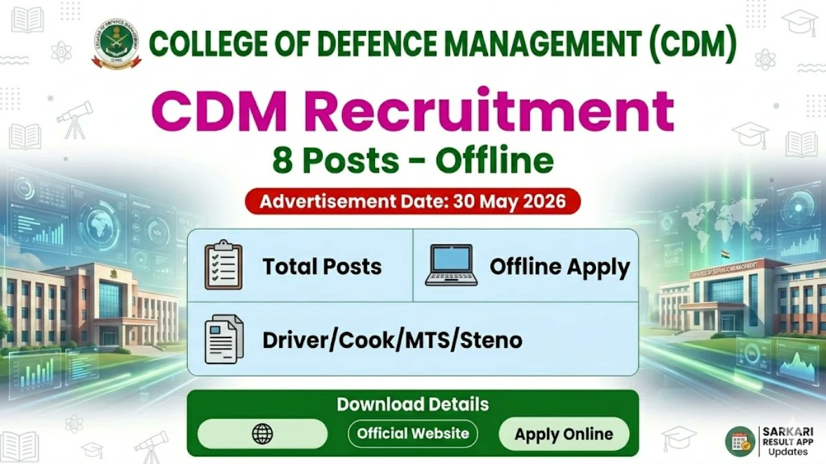 College of Defence Management Recruitment 2026 - Apply Offline for MTS, Steno and More Posts - jobcareer.co.in