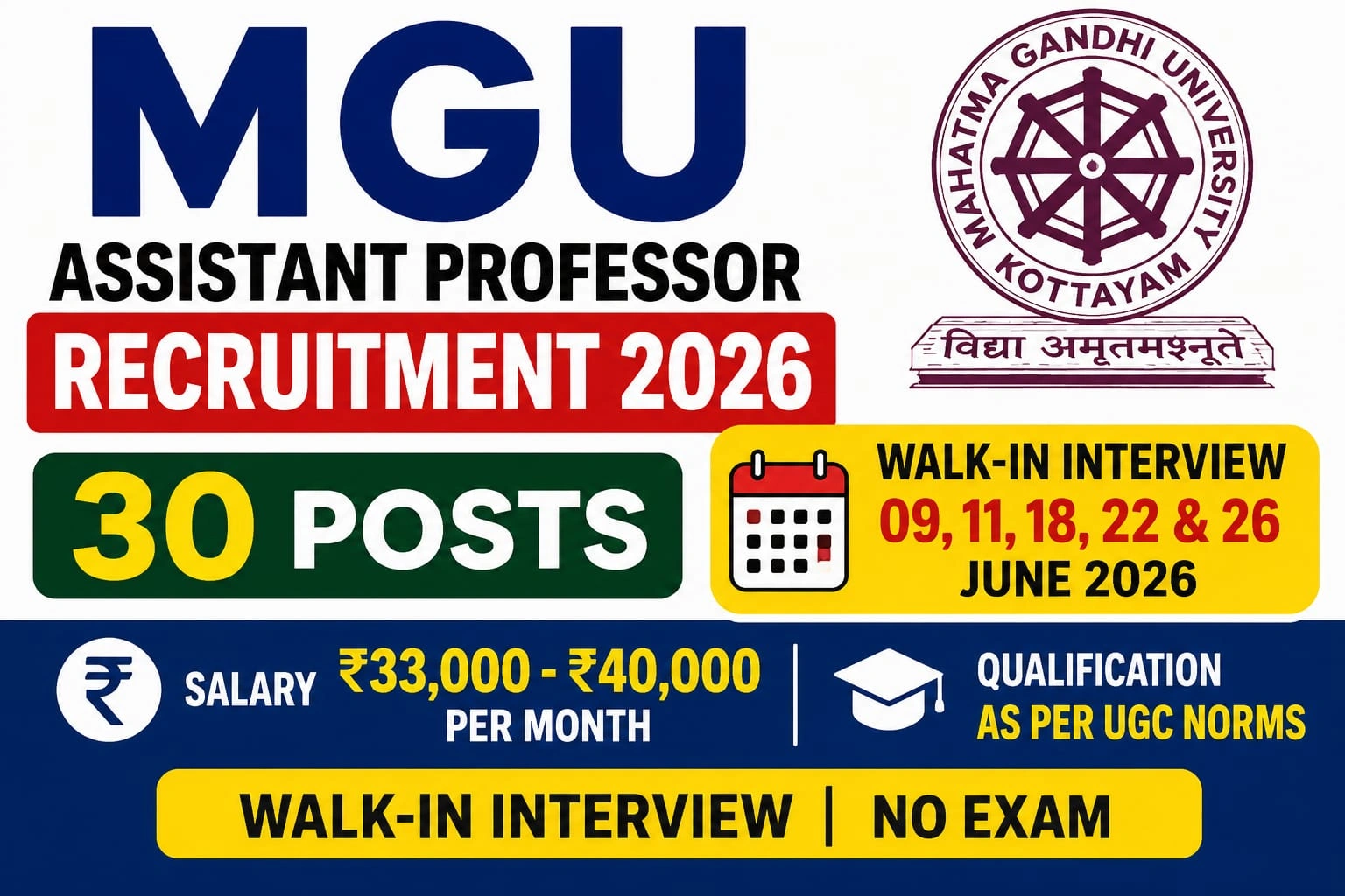 MGU Assistant Professor Recruitment 2026 - Walkin for 30 Posts - jobcareer.co.in