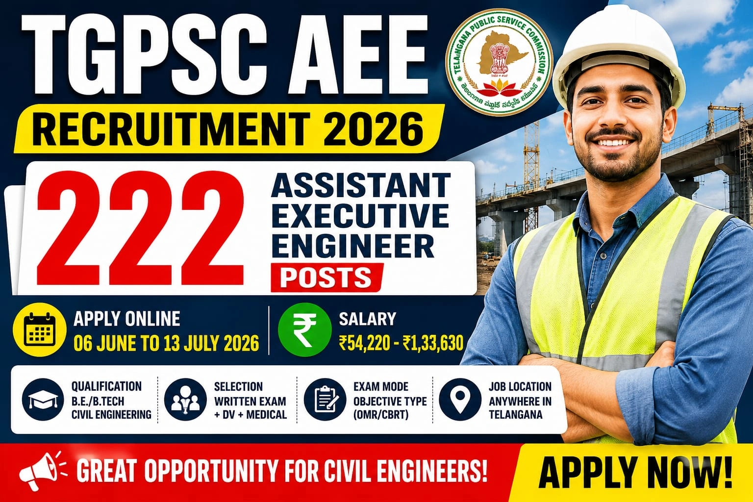 TGPSC AEE Recruitment 2026 Notification Out - Apply Online for 222 Assistant Executive Engineer Posts - jobcareer.co.in