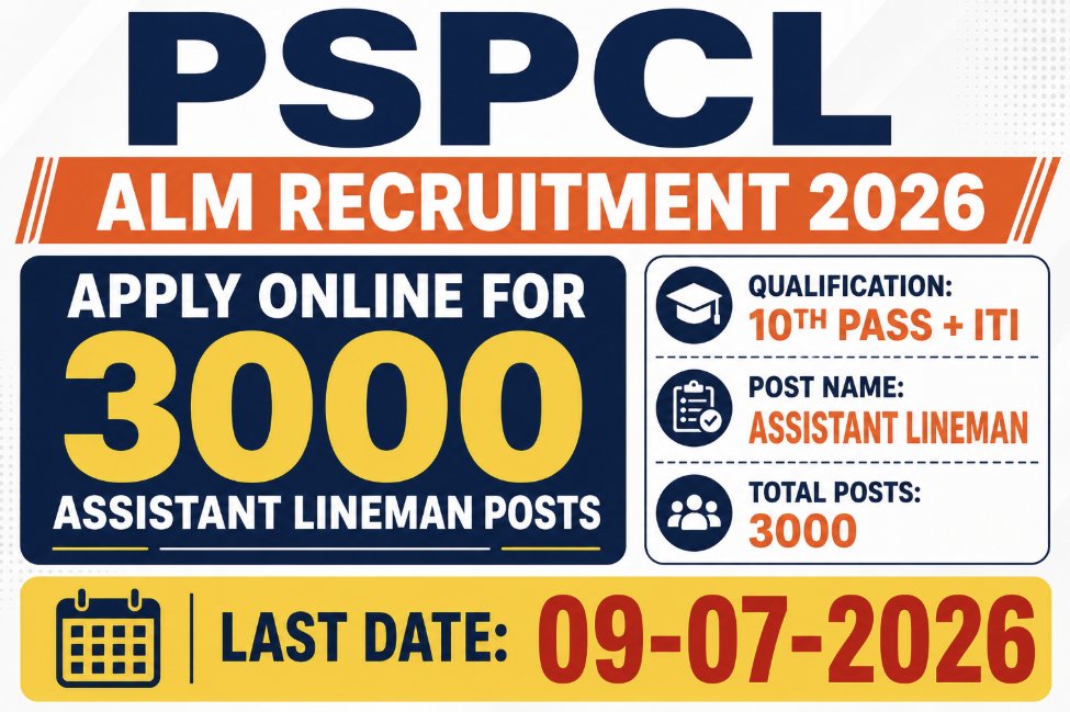 PSPCL Assistant Lineman Recruitment 2026 Notification Out - Apply Online for 3000 Posts - jobcareer.co.in