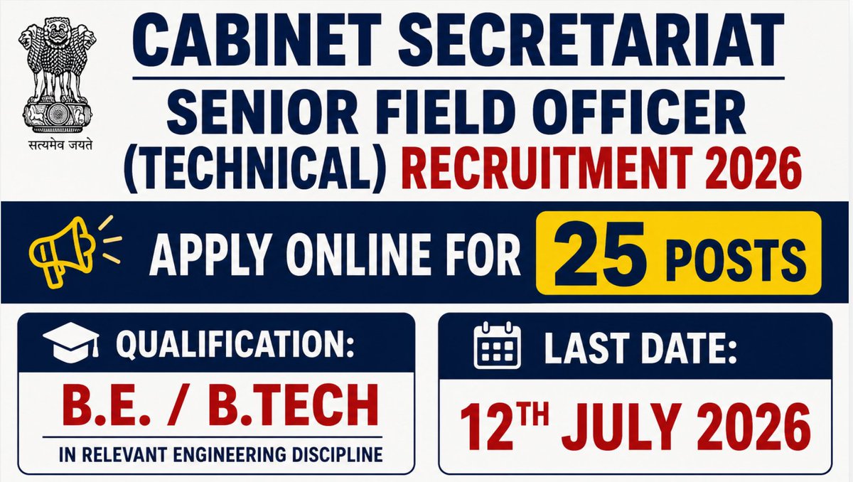 Cabinet Secretariat Senior Field Officer Recruitment 2026 - Apply Offline for 25 Posts - jobcareer.co.in