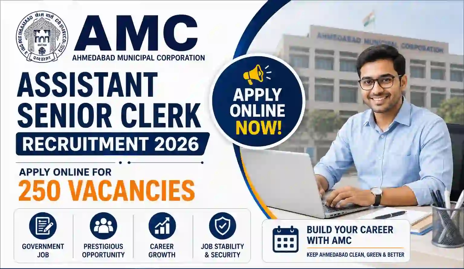 AMC Assistant Senior Clerk Recruitment 2026 (Short Notice) - Apply Online for 250 Posts - jobcareer.co.in