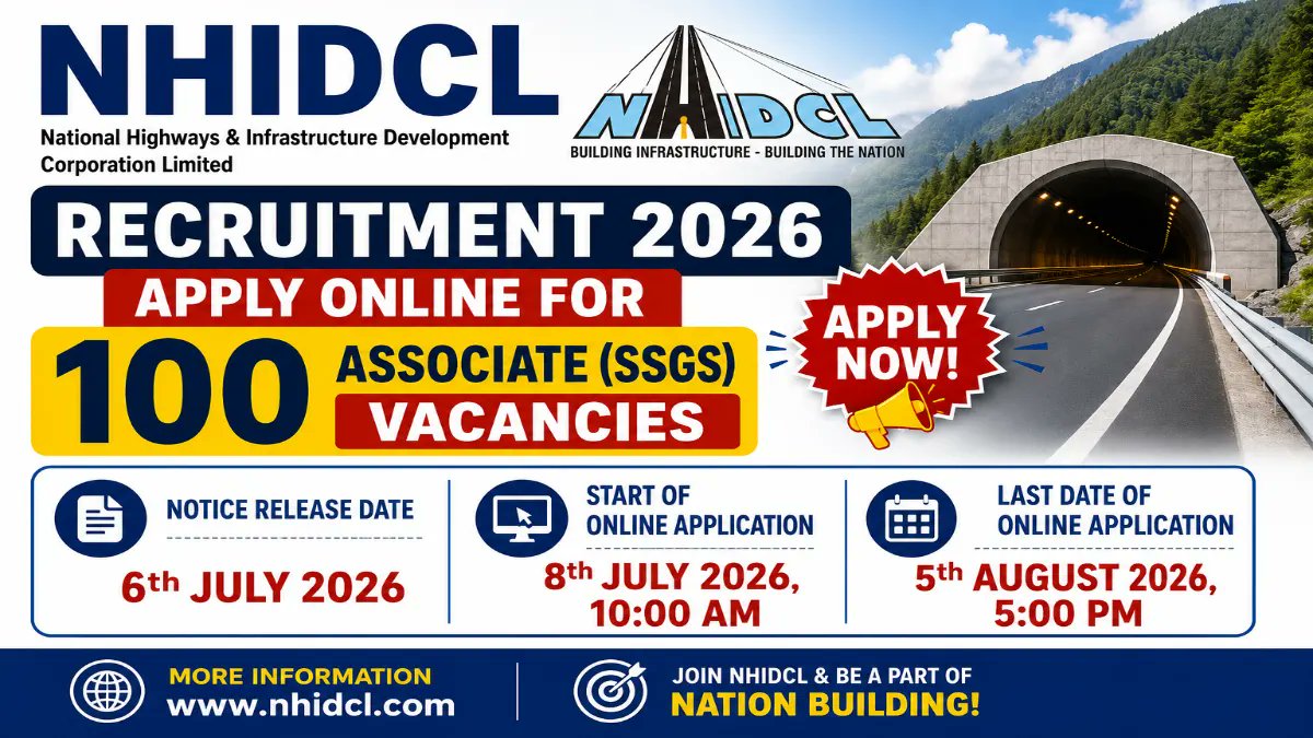 NHIDCL Associate Recruitment 2026 Notification Out - Apply Online for 100 Posts - jobcareer.co.in