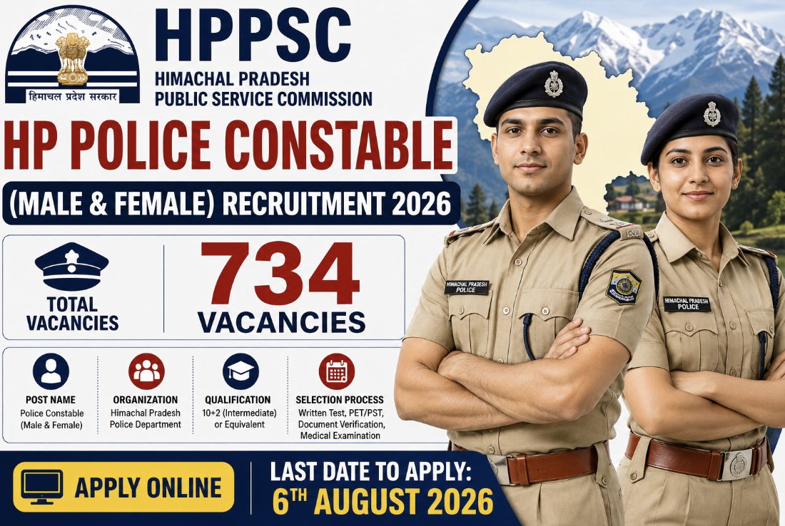 HPPSC HP Police Constable (Male & Female) Recruitment 2026 - 734 Vacancies - jobcareer.co.in