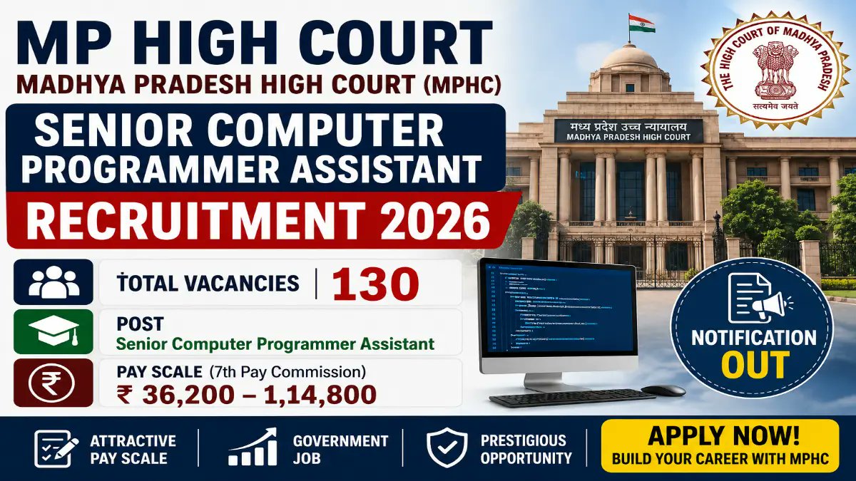 MP High Court Senior Computer Programmer Assistant Recruitment 2026: 130 Posts - jobcareer.co.in