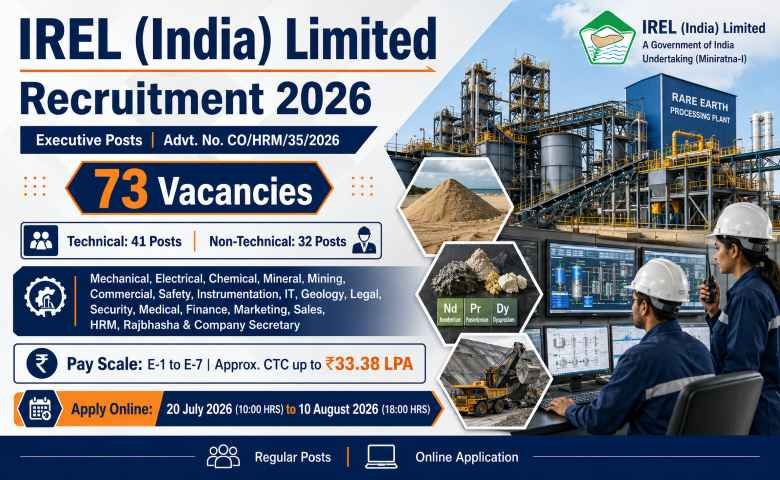 IREL Executive Recruitment 2026 Notification Out - Apply Online for 73 Technical and Non Technical Posts - jobcareer.co.in