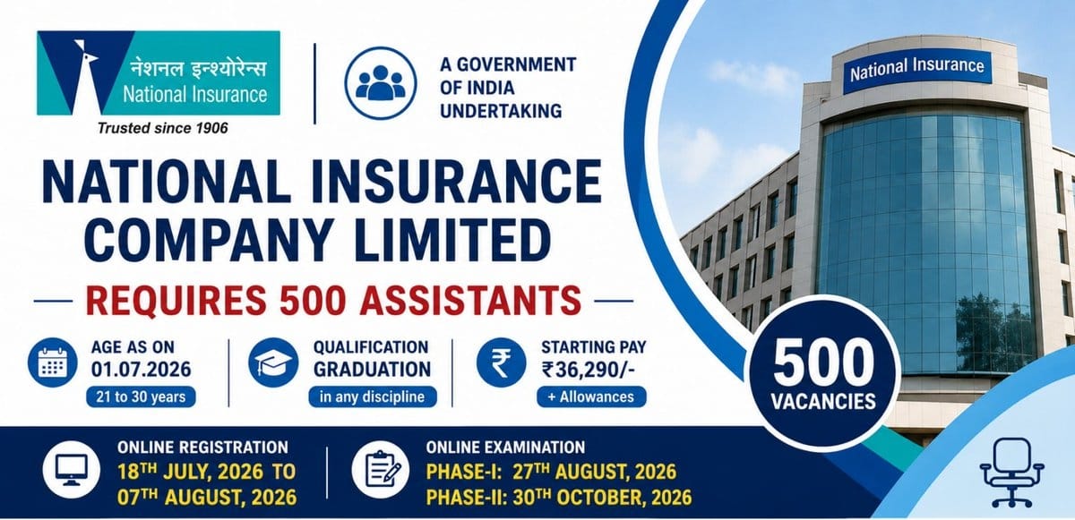 NICL Assistant Recruitment 2026: Apply Online for 500 Vacancies - jobcareer.co.in