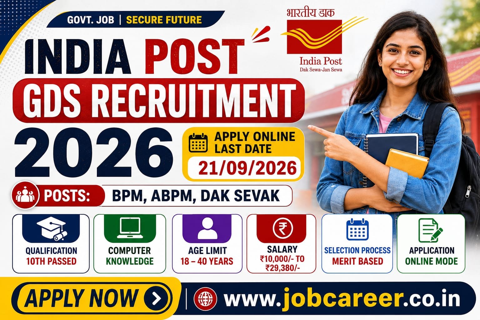 India Post GDS Recruitment 2026 - Apply Online for 23757 BPM, ABPM & Dak Sevak Posts (Schedule-II, July) - jobcareer.co.in