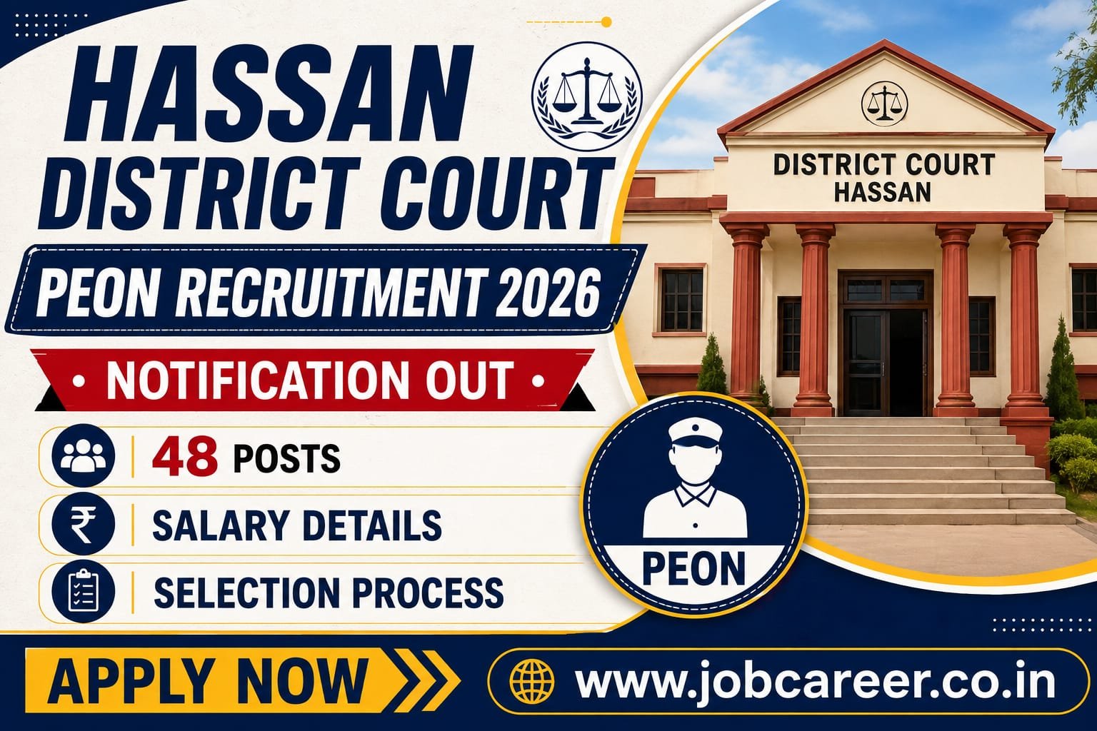 Hassan District Court Peon Recruitment 2026 - Apply Online for 48 Posts - jobcareer.co.in