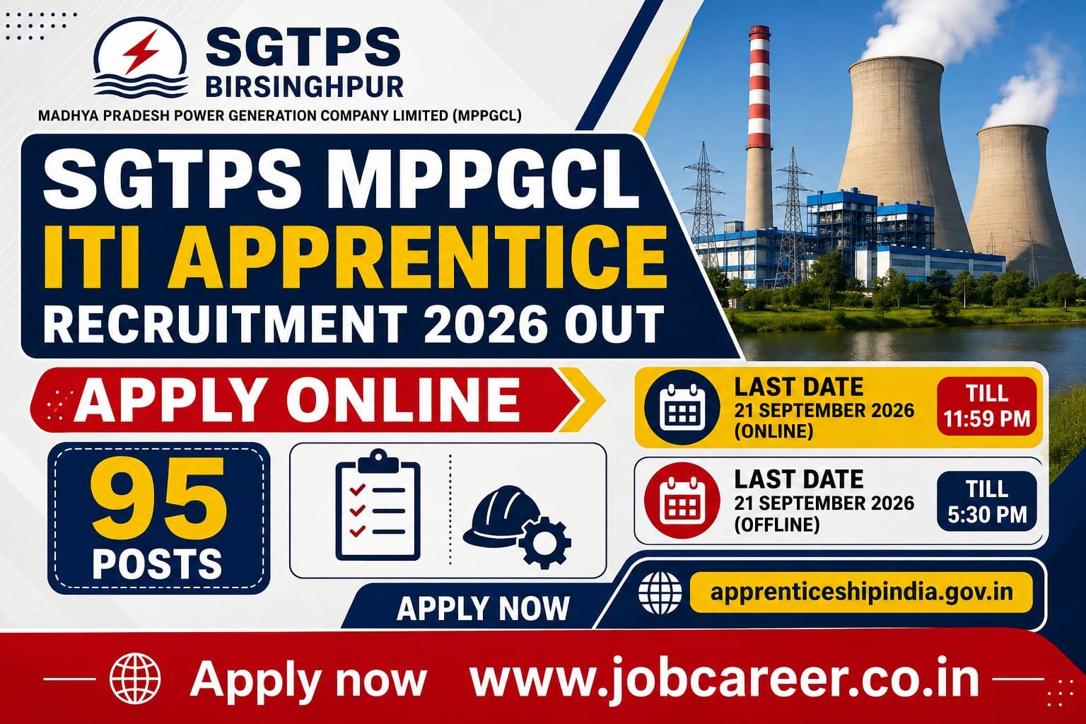 SGTPS MPPGCL ITI Apprentice Recruitment 2026 Notification Out - Apply Online for 95 Posts - jobcareer.co.in