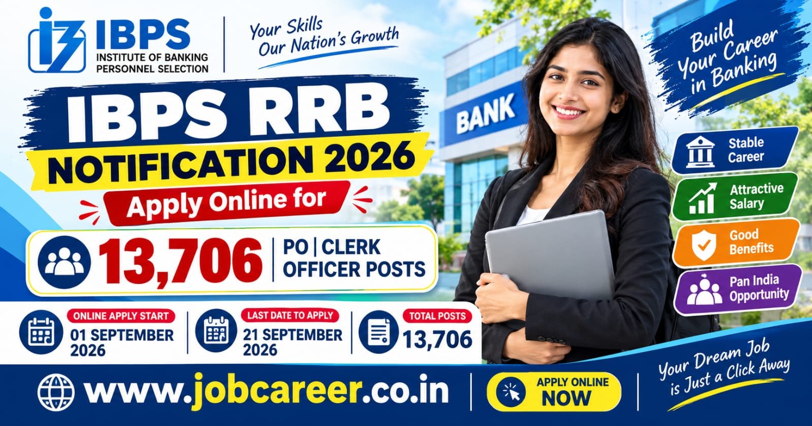 IBPS RRB CRP-XV Recruitment 2026 Notification Out - Apply Online for 13706 Officer & Office Assistant Posts - jobcareer.co.in