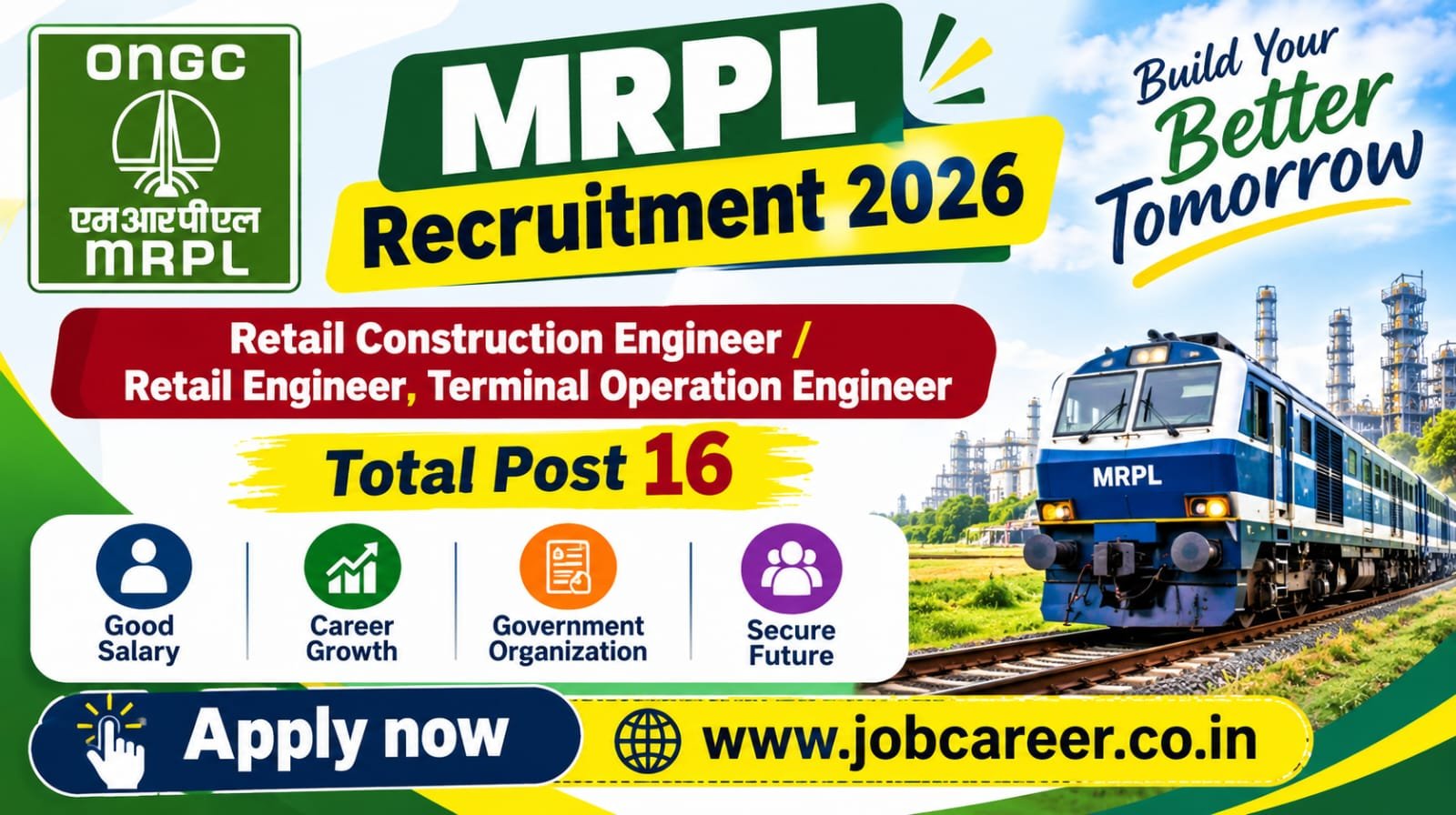 MRPL Recruitment 2026 - Apply Online for 16 Retail Construction Engineer / Retail Engineer / Terminal Operation Engineer Posts - jobcareer.co.in