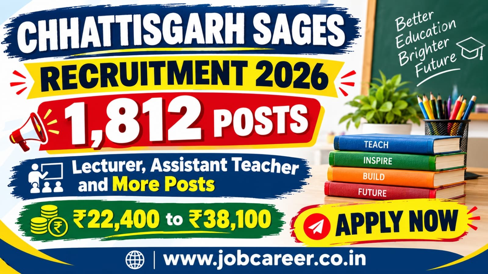 Chhattisgarh SAGES Recruitment 2026 - Apply Online for 1,812 Lecturer, Assistant Teacher and More Posts - jobcareer.co.in